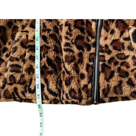 JouJou Short Tan/Brown Cheetah Print Faux Fur Jacket Womens Size L - Picture 9 of 10
